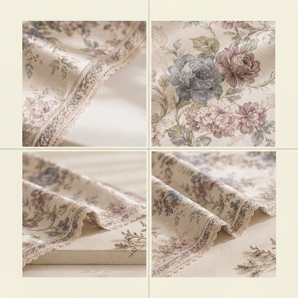 Qaircmel™ Maison Fleur Finished Satin Decor Panel - Vintage Floral Pre-Cut Fabric for Doorway, Curtain and Table Decor