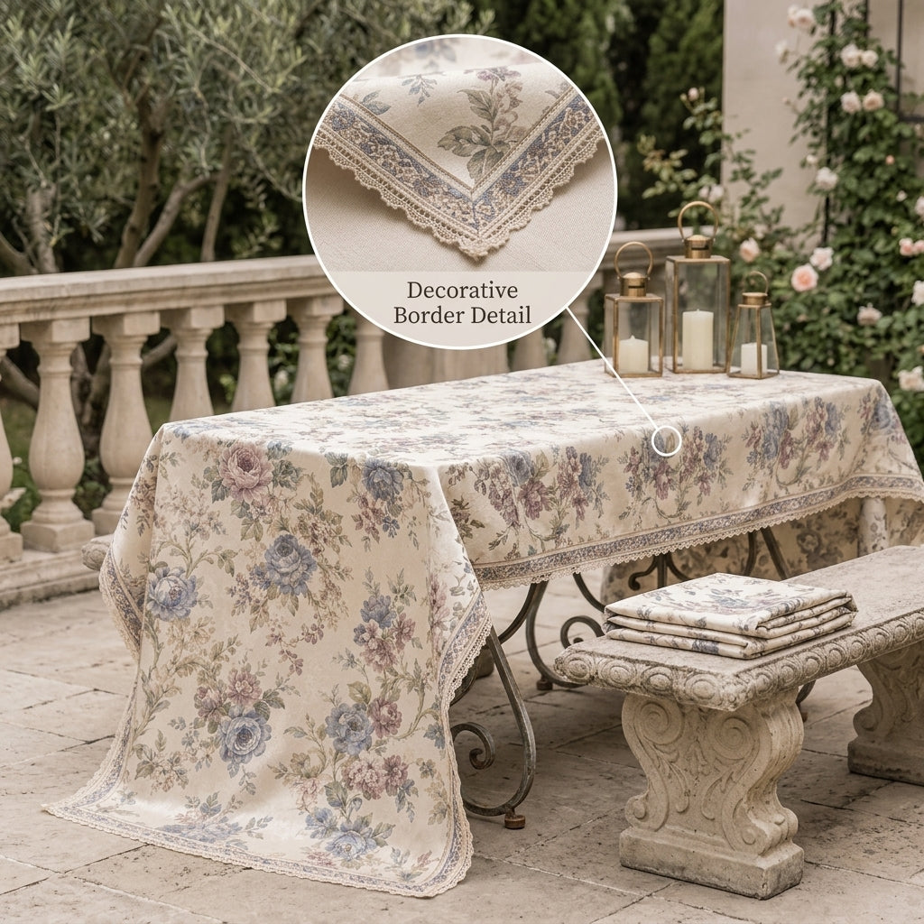 Qaircmel™ Maison Fleur Finished Satin Decor Panel - Vintage Floral Pre-Cut Fabric for Doorway, Curtain and Table Decor