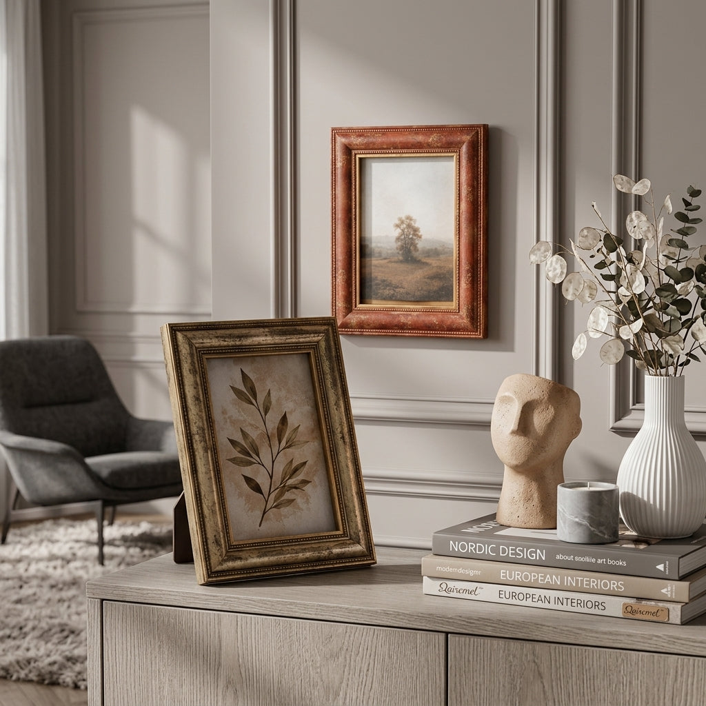 Qaircmel™ Vintage Gallery Picture Frames Set of 2 – 5x7 Decorative Photo Frames, Antique Nordic Tabletop & Wall Home Decor