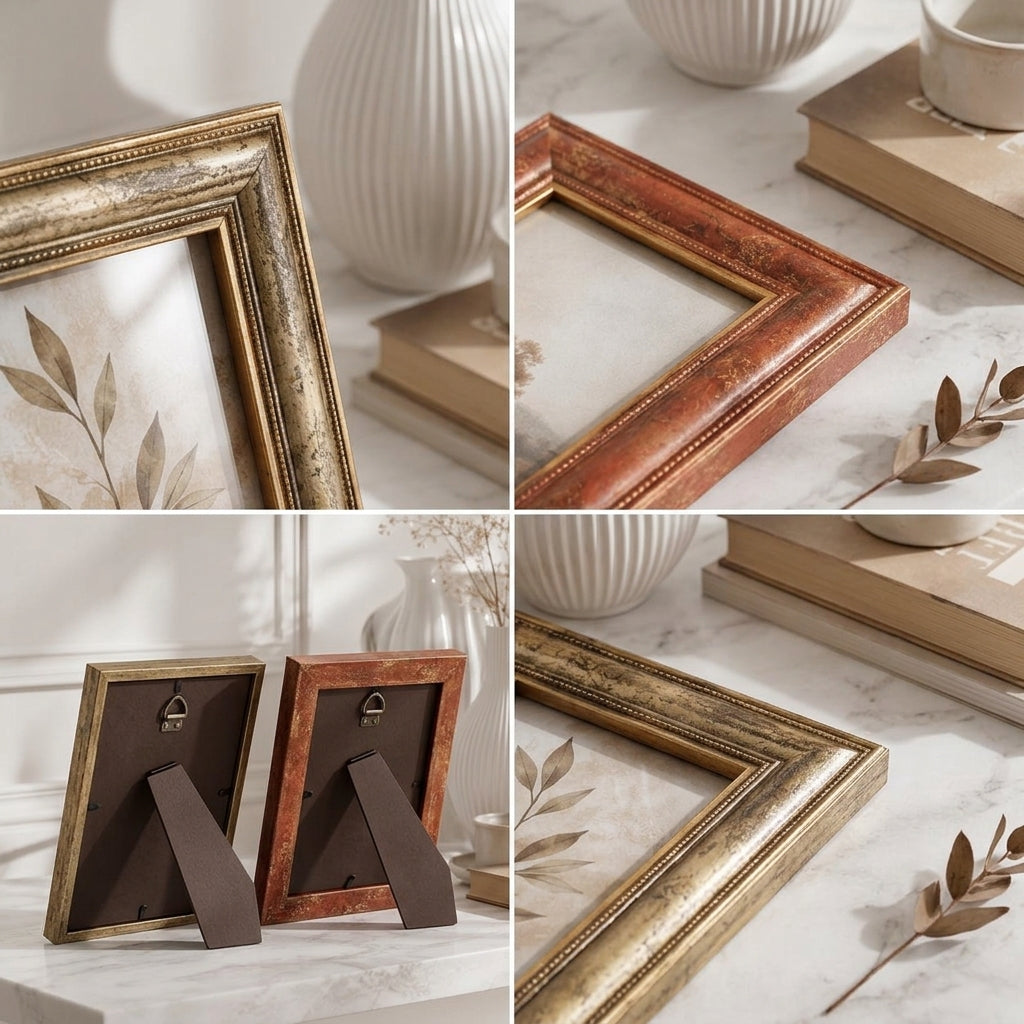 Qaircmel™ Vintage Gallery Picture Frames Set of 2 – 5x7 Decorative Photo Frames, Antique Nordic Tabletop & Wall Home Decor