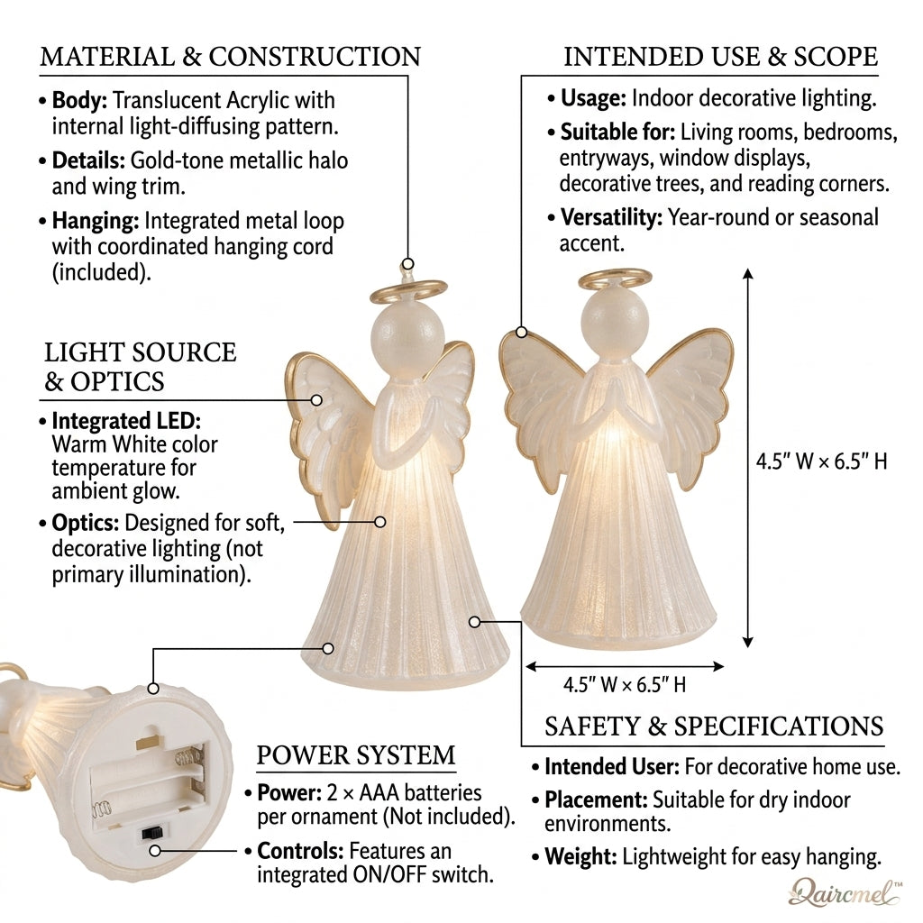 Qaircmel™ Luminous Angel Hanging Ornament – Battery Operated LED Angel Decor with Hanging Cord for Window & Home Accent