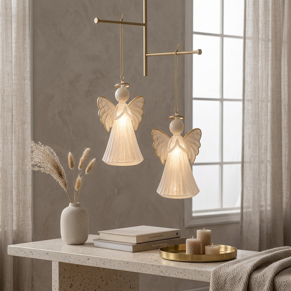 Qaircmel™ Luminous Angel Hanging Ornament – Battery Operated LED Angel Decor with Hanging Cord for Window & Home Accent