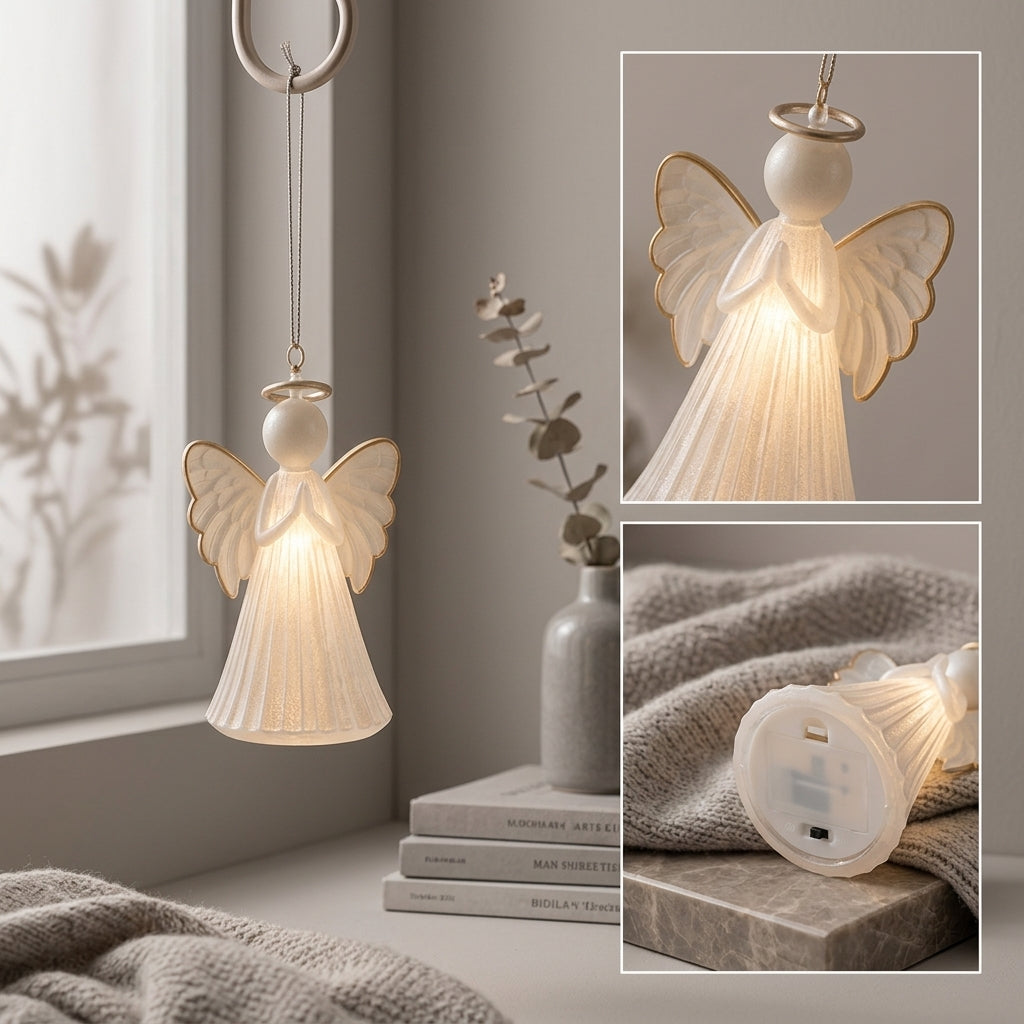 Qaircmel™ Luminous Angel Hanging Ornament – Battery Operated LED Angel Decor with Hanging Cord for Window & Home Accent