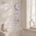 Qaircmel™ Celestial Garden Crystal Wind Chime – Moon Star Flower Hanging Decor with Blue Purple White Jewel-Inspired Accents