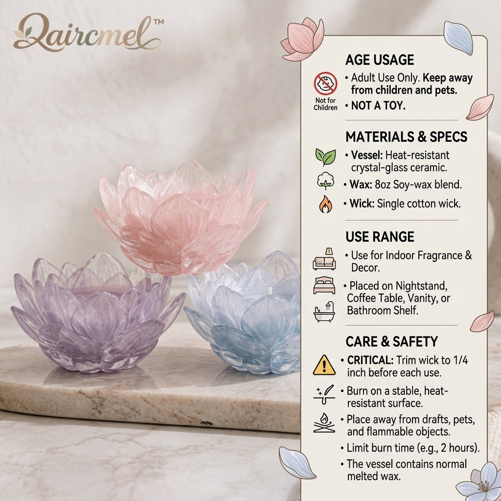 Qaircmel™ Lotus Petal Scented Candle – Decorative Floral Soy Wax Blend Candle in Sculpted Ceramic Petal Vessel