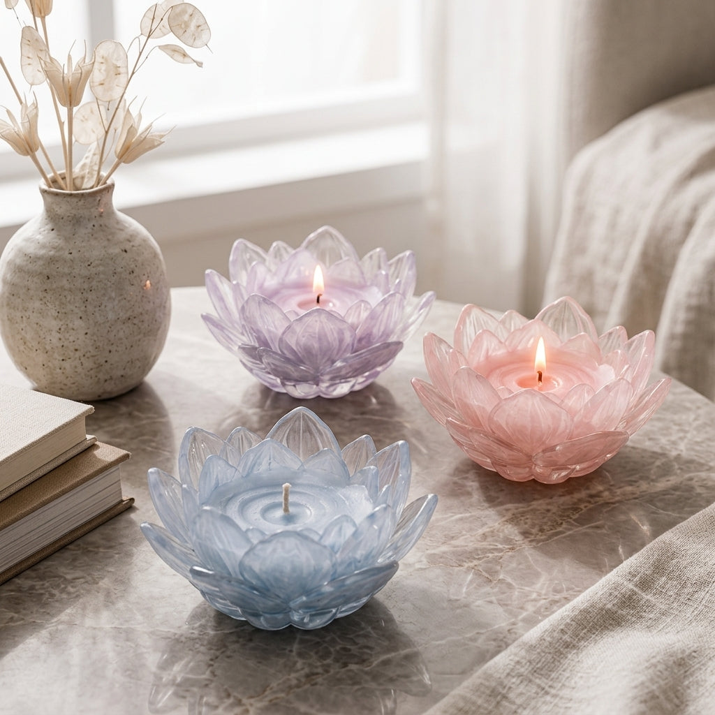 Qaircmel™ Lotus Petal Scented Candle – Decorative Floral Soy Wax Blend Candle in Sculpted Ceramic Petal Vessel