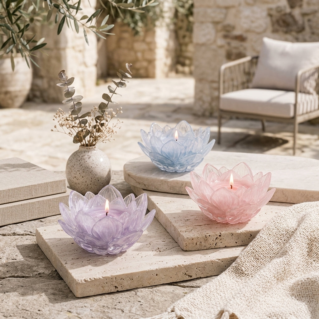 Qaircmel™ Lotus Petal Scented Candle – Decorative Floral Soy Wax Blend Candle in Sculpted Ceramic Petal Vessel