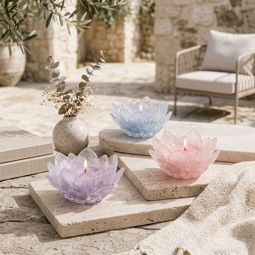 Qaircmel™ Lotus Petal Scented Candle – Decorative Floral Soy Wax Blend Candle in Sculpted Ceramic Petal Vessel