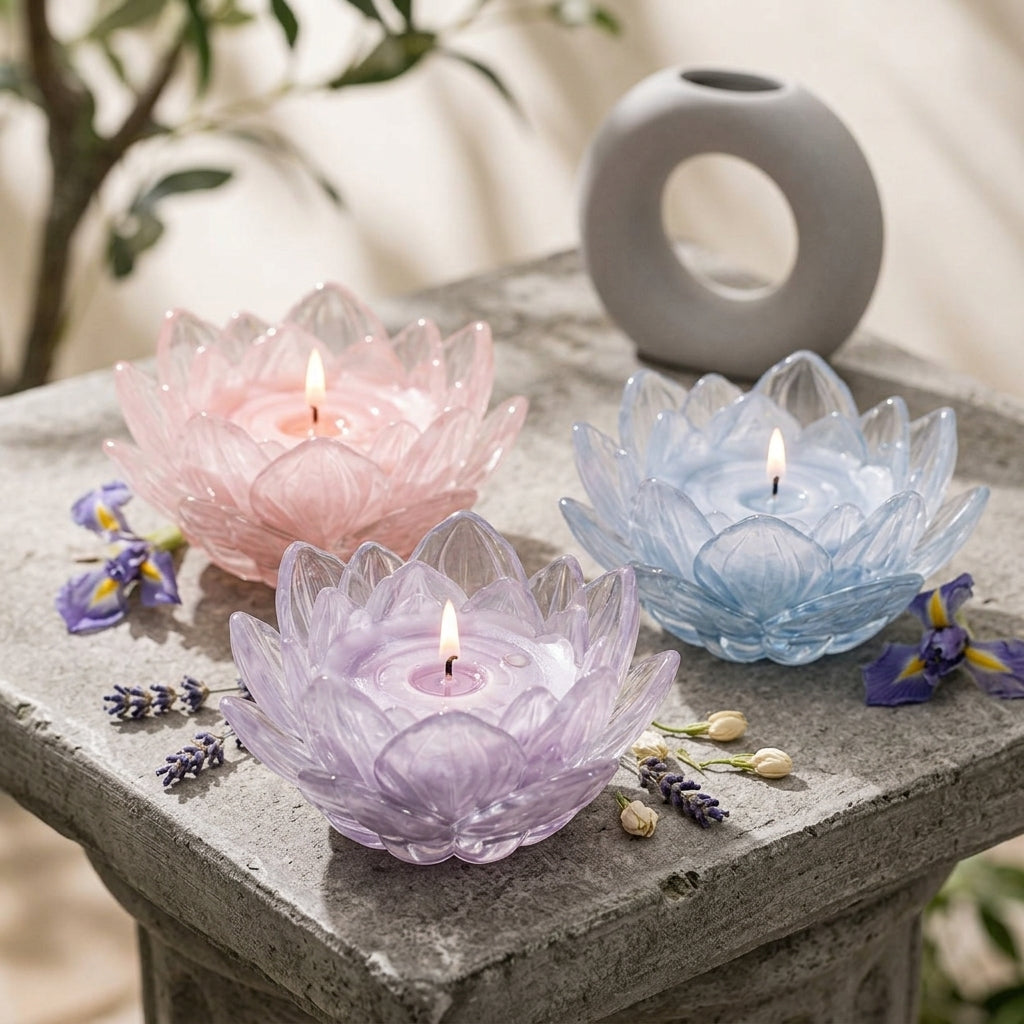 Qaircmel™ Lotus Petal Scented Candle – Decorative Floral Soy Wax Blend Candle in Sculpted Ceramic Petal Vessel