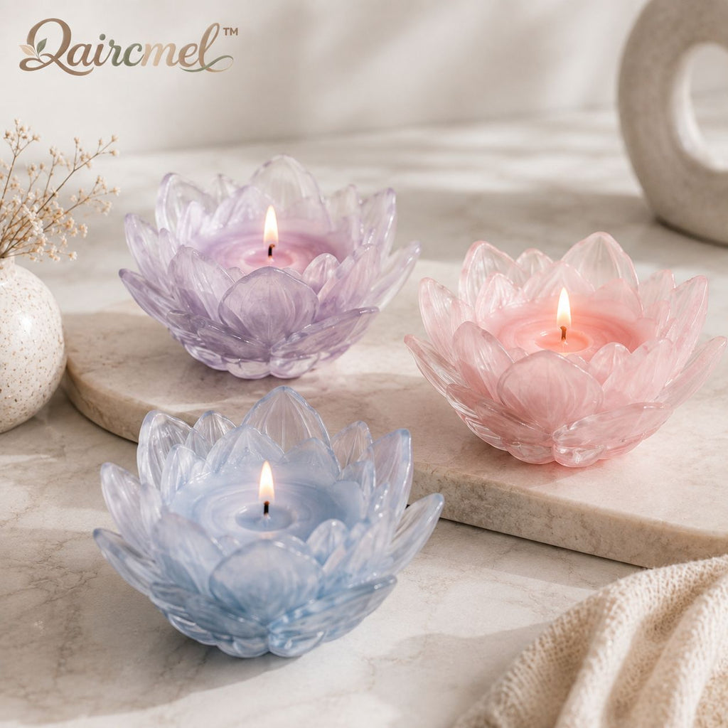 Qaircmel™ Lotus Petal Scented Candle – Decorative Floral Soy Wax Blend Candle in Sculpted Ceramic Petal Vessel