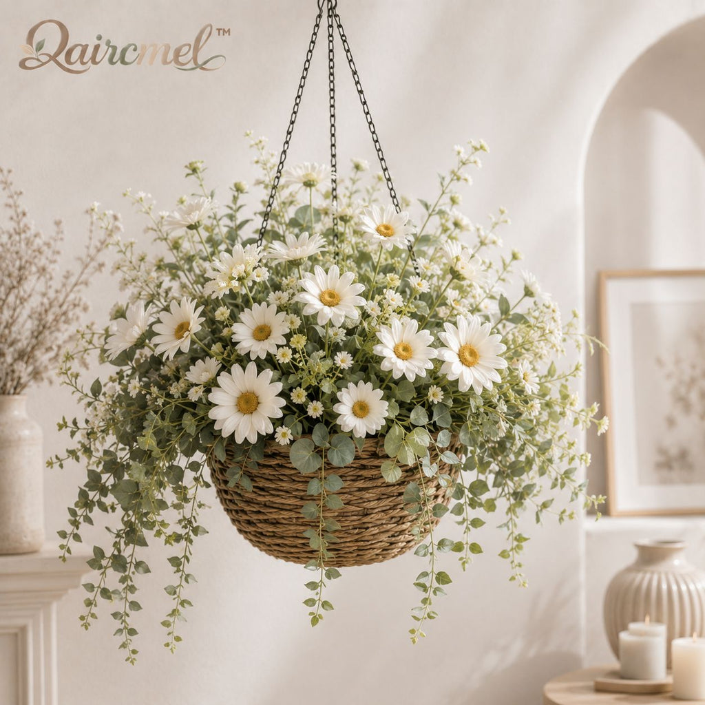 Qaircmel™ Meadow Daisy Hanging Basket - Artificial Daisy Faux Flower Planter, Nordic Cottage Hanging Home Decor