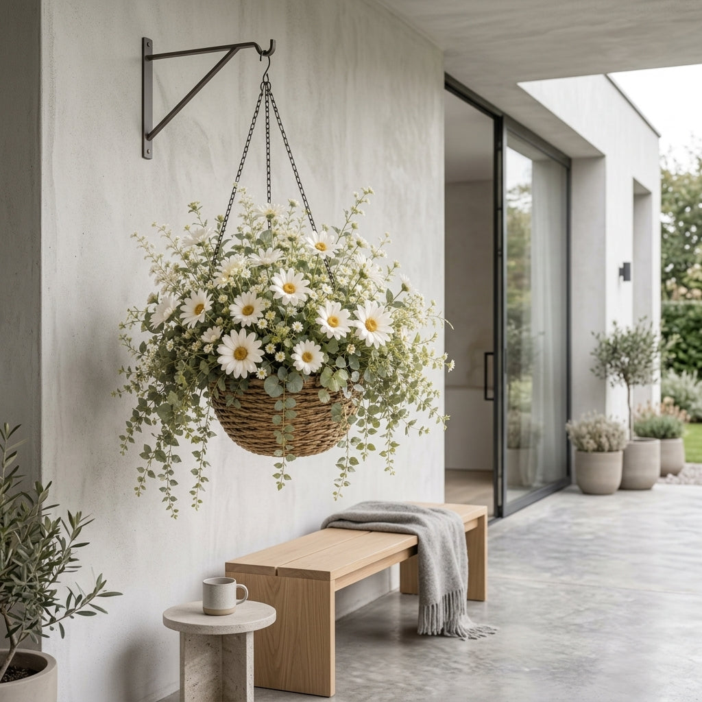 Qaircmel™ Meadow Daisy Hanging Basket - Artificial Daisy Faux Flower Planter, Nordic Cottage Hanging Home Decor