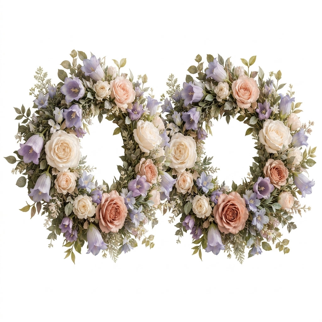 Qaircmel™ Meadow Rose & Bellflower Holiday Wreath – 13.8 Inch Artificial Floral Door Wreath with Greenery and Hanging Cord
