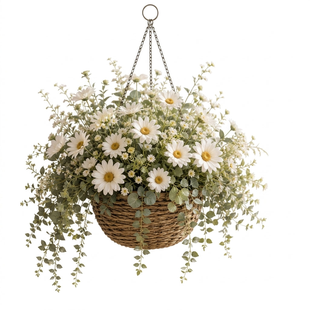 Qaircmel™ Meadow Daisy Hanging Basket - Artificial Daisy Faux Flower Planter, Nordic Cottage Hanging Home Decor